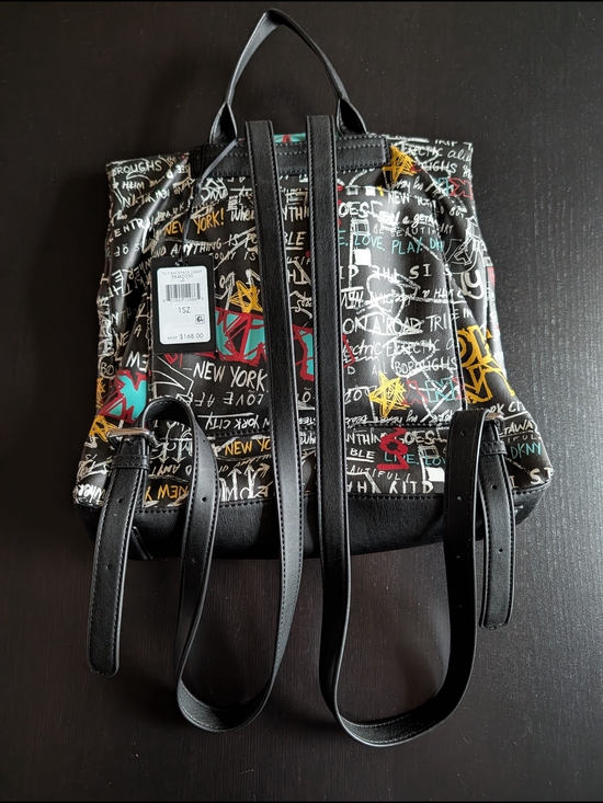 DKNY Black Graffiti Handbag/Backpack With Matching Wallet main image 14